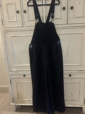 Black Denim Wide-Leg Overalls